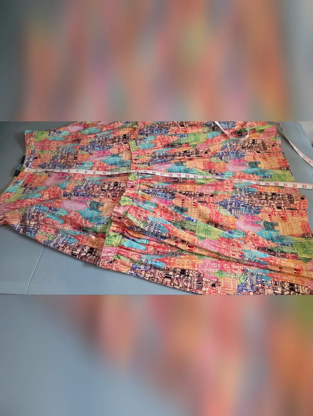 Eva Franco Villa Tiered Maxi Skirt Cityscape Pattern Women's Size 4